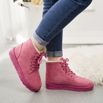 New Fashion Women Round Toe Ankle Boots Shoes Flat With Lace Up Boots(Pink) - intl  