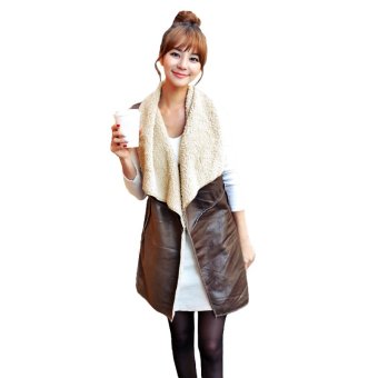 New Fashion Women Vest Coat Suede Faux Fur Lapel Sleeveless Fleece Long Waistcoat Jacket Outerwear Coffee - Intl - intl  