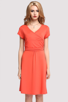 New Fashion Women's Maternity Pregnant Short Sleeve V-neck Stretch Dress M-L (Red) - Intl - Intl  