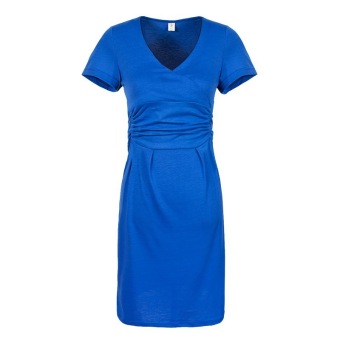 New Fashion Women's Maternity Pregnant Short Sleeve V-neck Stretch Dress Blue S-M-L-XL - Intl - Intl  