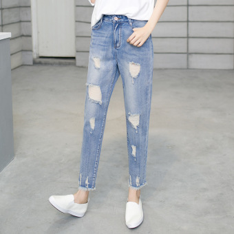 New Korean Fashion Loose Hole Jeans Slim Haren Nine Pants Female Beggar (in Blue) - intl  
