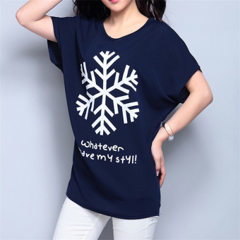 New Korean Fashion Women O Neck Batwing Sleeve Printed T-shirt HTS052a Dark Blue - Intl  