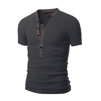 New men's short sleeved round neck T-shirt collar stitching (dark grey)-intl - intl  