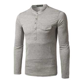 New men's slim long sleeved T shirt stand collar fashion pocket clamshell design t-shirt (light grey) -intl - intl  