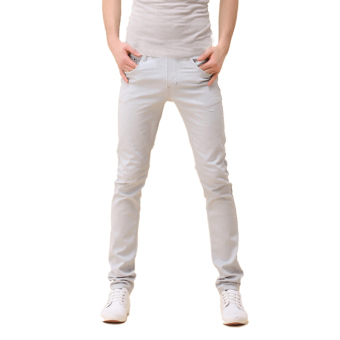 New Mens Stylish Candy Pants Casual Skinny Slim Elasticity Pants Jeans Trousers(Light Gray) - 28  