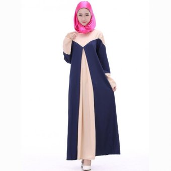 New Muslim Abaya dress contrast color Islamic dress dubai Islamic clothing Muslim kaftan abaya Dress turkish jilbab (Navy)  