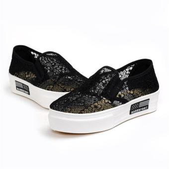 New Net Shoes Women's Flatform Shoes Non-slip Lace Breathable Full Hollow Old Beijing Women's Cloth Shoes (Black) - intl  