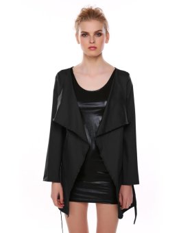 New Stylish Women Ladies Fashion Design Belted Long Sleeve Coat Jacket-black-M  