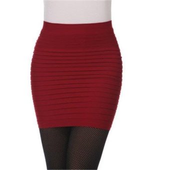New Summer Women Silm Mini Skirts Candy Color Large Size Package Hip Skirt (Wine Red) - intl  
