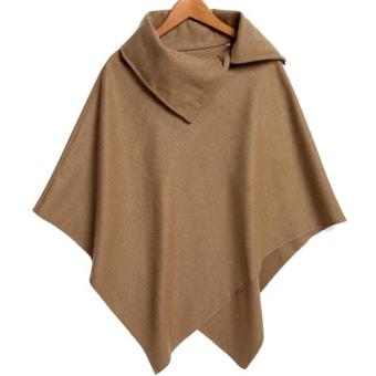 New Women Fashion Cape Asymmetric Hem Cloak Coat Pure Color Leisure Wool Blend Outwear - intl  