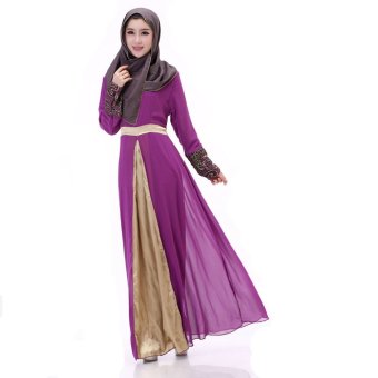 New Women Muslim Wear Robe Chiffon Long Dress Baju Kurung 5025 -Purple  