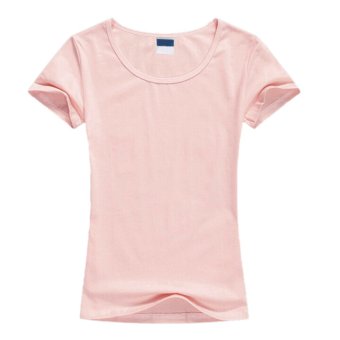 New Women Summer Casual Lycra Cotton Solid O-Neck T-shirt Women Clothes Tops Pink M  