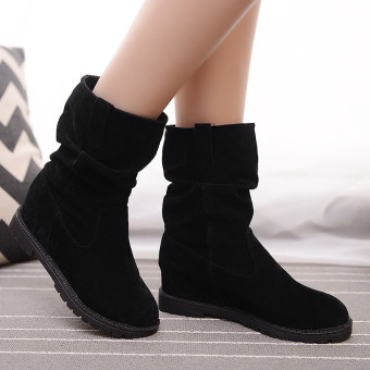 New Women Winter Increased Mid-calf Knight Suede Martin Boots Middle Tube Shoes Black - intl  