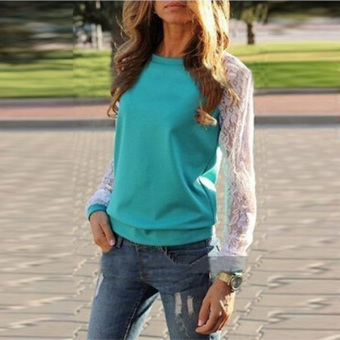 NEW Womens Ladies Lace Splice Long Sleeve Tops T-shirt Blouse Green (Intl)  