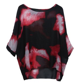 niceEshop Women Bohemian Floral Printed Chiffon Loose Blouse Shirts  