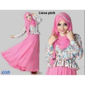 Nicer-Setelan Dress Gamis Wanita Motif Bunga-Set Liena Hijab Pink  