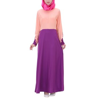 Niyatree Muslim Church Lace Sleeve Stitching Color Muslimah Women Long Dress - Purple  