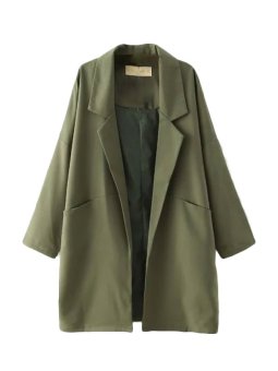 Notched Collar Long Sleeve Slouchy Trench Coat Army Green  