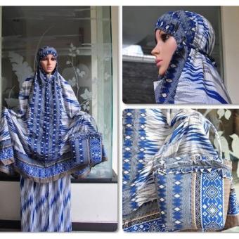 Nuranitex Busana Muslim Mukena Bali Songket Etnik Elegan Biru - Ukuran Jumbo  