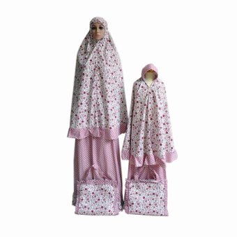 Nuranitex Busana Muslim Mukena Serimbit Ibu & Anak Flower - Pink  