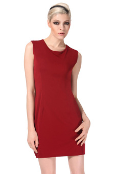 O-Neck Slim Bodycon Dress (Dark Red)  