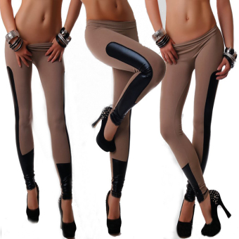 OEM 0280 Womens Milk Silk Faux Leather Stretchy Leggings Skinny Pants(Coffee)  