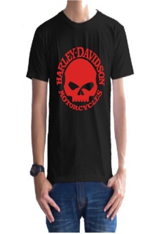 Ogah Drop Harley Davidson Skull T-Shirt Pria - Hitam  