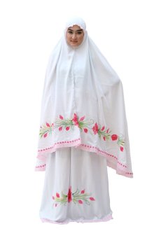 Oktovina-HouseOfBatik Mukena Batik Lukisan Santung - Moslem Batik MB-1 - Putih Pink  