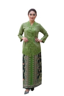 Oktovina-HouseOfBatik Set Kebaya Katun & Sarung Batik Semi Sutra - Chantique Batik KKSS-1 -Hijau  