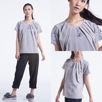 Omah Fesyen Alexaze Lace Pleated Blouse - Grey  