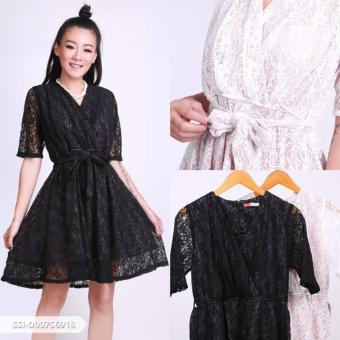 Omah Fesyen Liquita Flowery Flare Mini Dress - Black  
