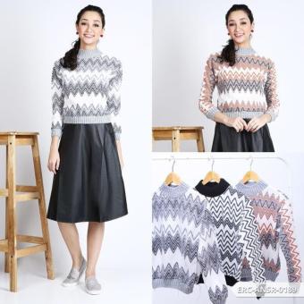 Omah Fesyen Pixta Zig Zag Crop Sweater - Brown  