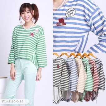 Omah Fesyen Vertiza Stripe Penguin Blouse - Green  