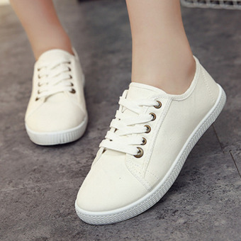Outlet Korean version of the low to help canvas shoes White - intl  