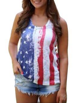 OVIA Women's Patriotic American Flag Print Lace Camisole Tank Top T-Shirt (White 04) - intl  