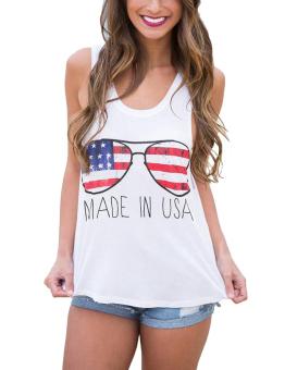 OVIA Women's Patriotic American Flag Print Lace Camisole Tank Top T-Shirt (White 06) - intl  