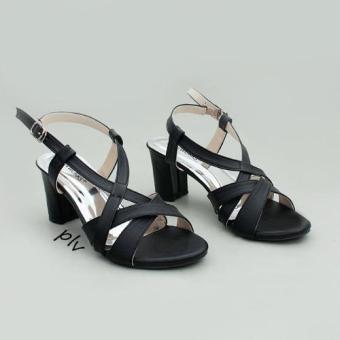 Own Works Open Toe Strappy Block Mid Heel Sandals KN02 - Hitam  