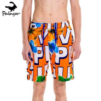 PALAGER Summer Men Letter Print Quick Drying Beach Board Shorts Sea Casual Swimwear - Orange - intl  