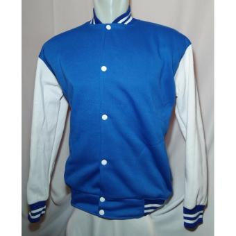Palmeo Jaket Baseball Varsity Polos Biru Benhur Lengan Putih – Unisex  