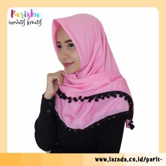 parisku hijab jilbab segiempat pompom pink  