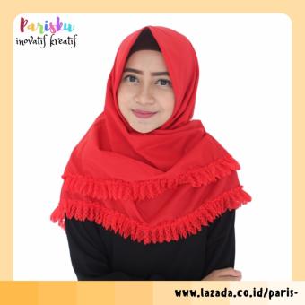 parisku hijab jilbab segiempat ruffle red  