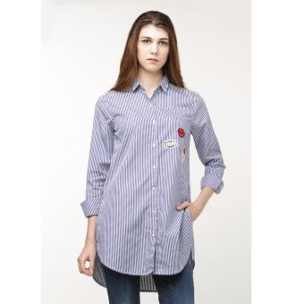 Patches Stripe Blue Shirt  