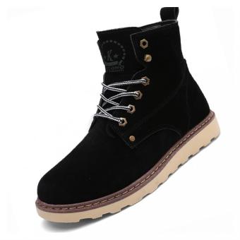 PATHFINDER Scrub leather Men's Fashion Lace Up Casual Boots(Black) - intl  