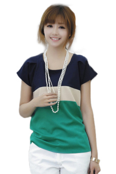 Perempuan Baju Atasan Kain Sutera Tipis Warna Mosaik Hequ T-Shirt-Nya(Hijau)  