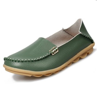 PINSV 35-44 Women Big Sies Shoes Moccasin Mom Anti-skid Loafers (Green)  