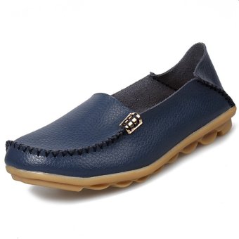PINSV 35-44 Women Big Sies Shoes Moccasin Mom Anti-skid Loafers (Navy)  
