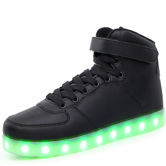 PINSV Big Size Men's LED Fashion Sneakers High Cut (Black)  