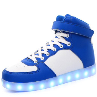 PINSV Big Size Men's LED Fashion Sneakers High Cut (Blue/White) - intl  