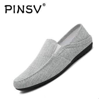 PINSV Canvas Slip On Men Driving Loafers Casual Breathable Shoes (Light Grey) - intl  