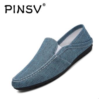 PINSV Canvas Slip On Men Driving Loafers Casual Breathable Shoes (Blue) - intl  